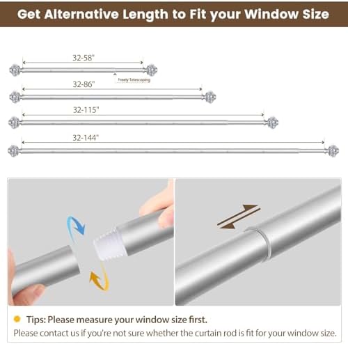 USFOOK 78 Inch Telescoping Curtain Rod for Windows 20-54 Inches