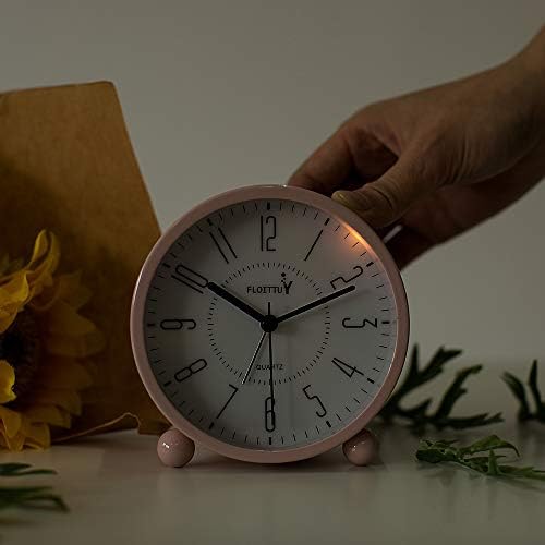 Super Silent Metal Alarm Clock with Night Light Pink