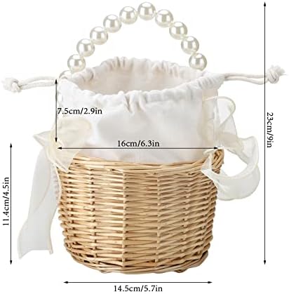 2PCS Wicker Rattan Flower Girl Basket with Pearl Handle