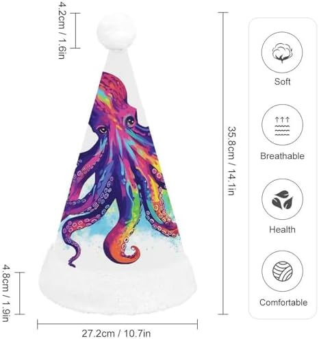 Colorful Octopus Santa Christmas Hat for Adults