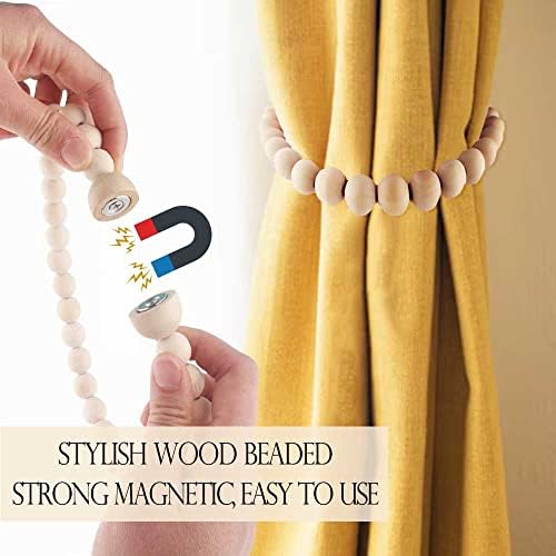 Magnetic Curtain Tiebacks with Wood Beads 2 Pack