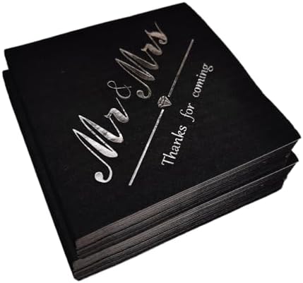 Mr Mrs Silver Black 50pc Disposable Napkins