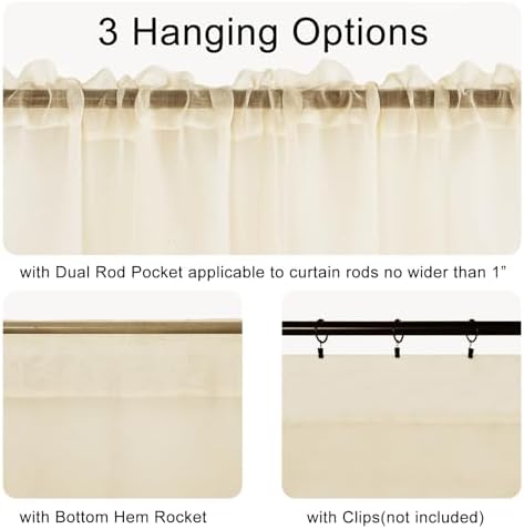 DWCN Sheer Valance Faux Linen 52 x 18 Beige