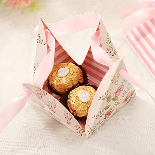 Toyvian 25 Pack Triangle Wedding Gift Boxes Double-sided Printing Pink