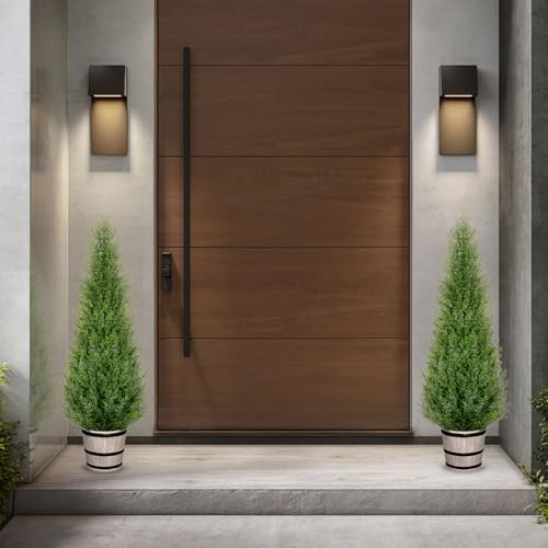 4FT Artificial Cedar Topiary Trees with Barrel Planter Set of 2