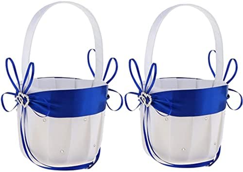 2PCS Wedding Flower Girl Baskets with Double Heart Rhinestone Design