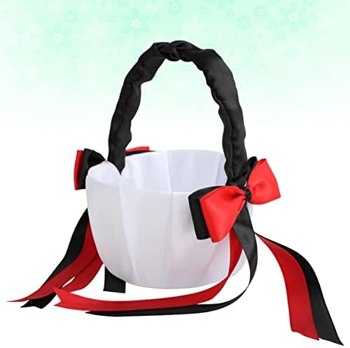 Elegant Black Satin Bowtie Flower Girl Basket