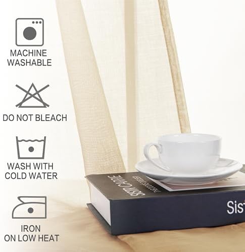 DWCN Sheer Valance Faux Linen 52 x 18 Beige