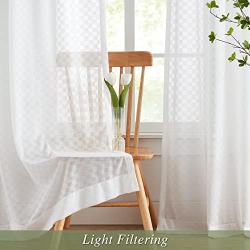 Melodieux Off White Gingham Sheer Curtains 54x54 Inch 2 Panels