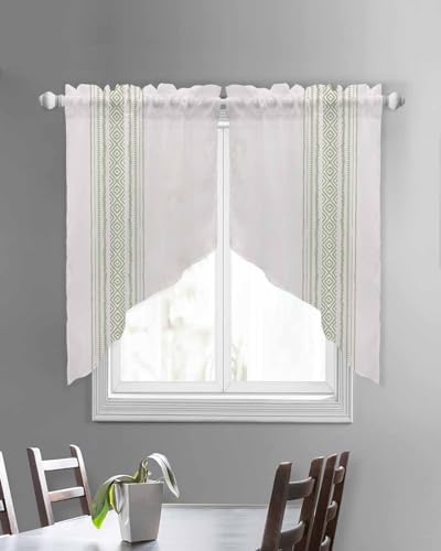 Boho Sage Green Swag Curtains 2 Panels Set 36 Inch Length