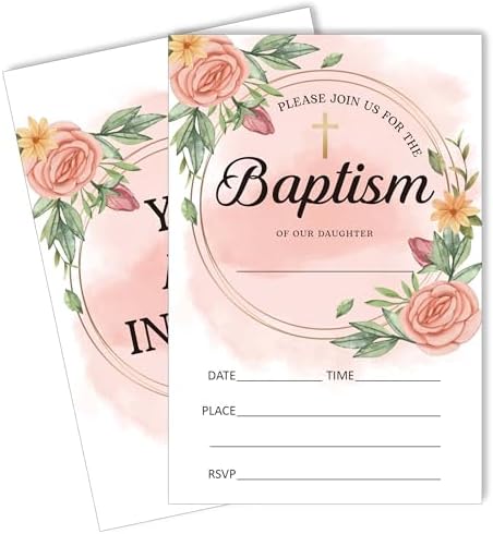 25 Pack Floral Baptism Invitations with Envelopes 1