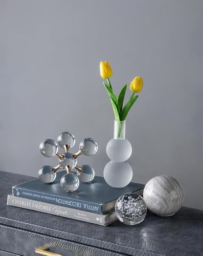 Gold Iron and Crystal Glass Sphere Sculpture - Modern Decor Accent