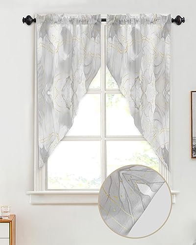 Grey Marble Swag Curtains with Rod Pocket