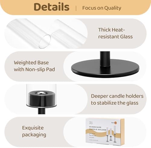 Black Hurricane Candle Holders Set of 3