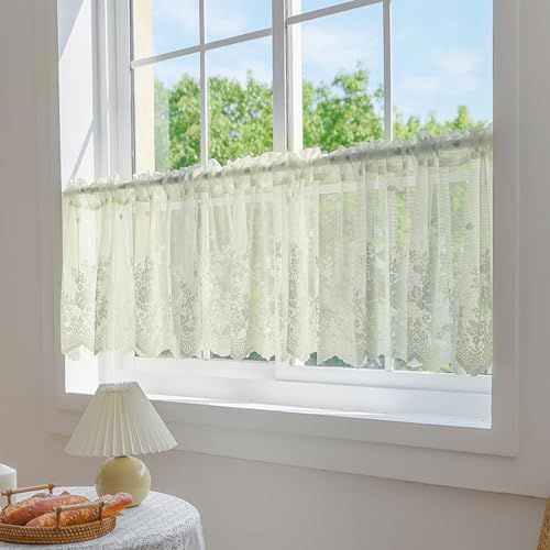 Molaxhome Floral Embroidered Valance 51x16in Beige