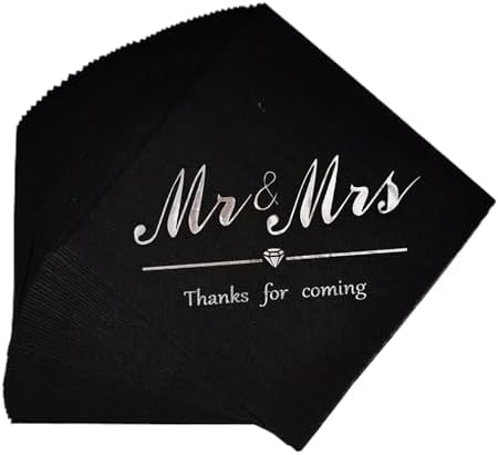 Mr Mrs Silver Black 50pc Disposable Napkins