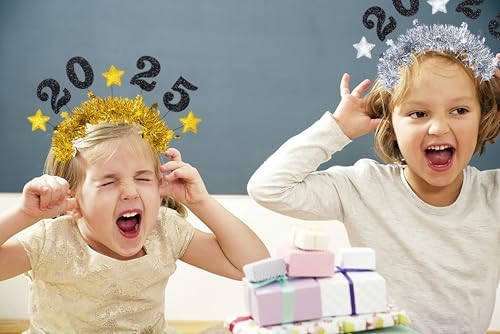 Threetols 2025 Happy New Year Star Headband Tiara for Women Men Kids