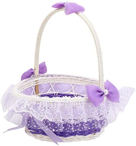 BESTOYARD Purple Flower Girl Basket with Handle and Bowknot