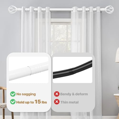 White Curtain Rods 32-50 Inch with Twisted Cage Finials