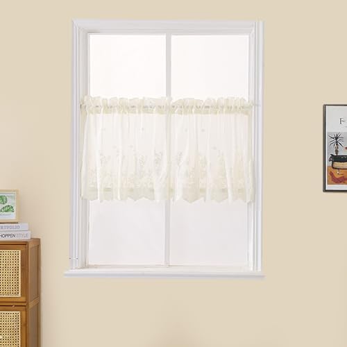 Molaxhome Floral Embroidered Valance 51x16in Beige