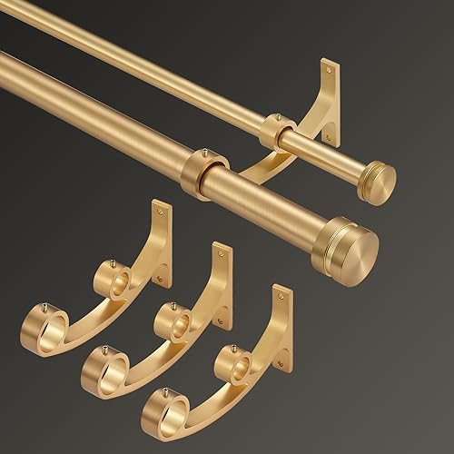 Joodxoe Double Curtain Rods 36-72 Inch Telescoping Warm Gold