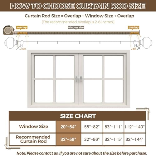 USFOOK 78 Inch Telescoping Curtain Rod for Windows 20-54 Inches