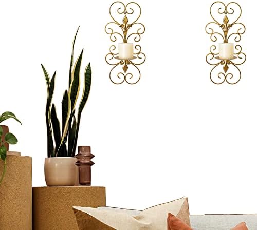 Set of 2 Antique Gold Wall Sconces Candle Holders