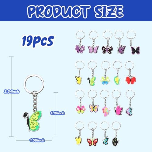 19pcs Butterfly Keychain Keyring Set Cute Silicone Keychain Gift for Kids