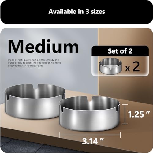 Roygra Outdoor Ashtray Set of 2 Stainless Steel Silver Medium