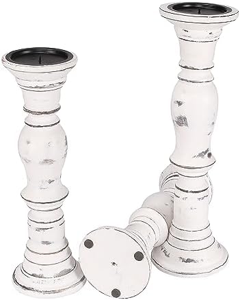 Handmade Wooden Candle Stands Set of 3 16 14 12 Inch White