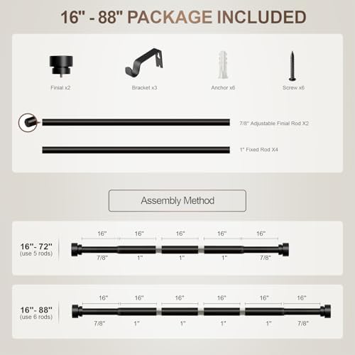 Modern Black Curtain Rods 48-84 Inch Adjustable Length