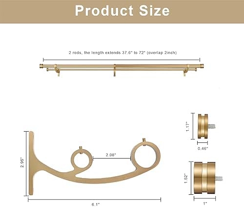 Joodxoe Double Curtain Rods 36-72 Inch Telescoping Warm Gold