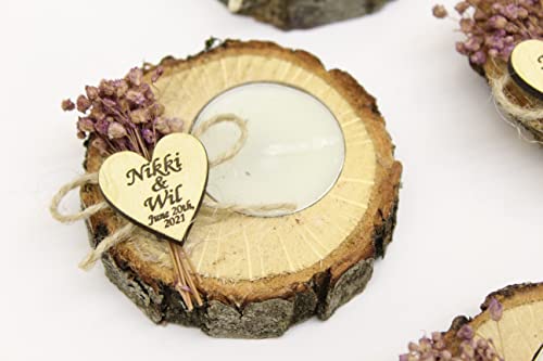 50 Pcs Personalized Log Candle Holders Wedding Favors