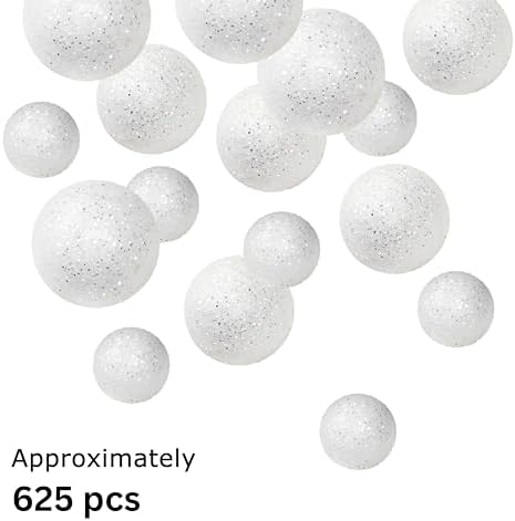White Glitter Foam Balls - 625 Piece Vase Filler Decor