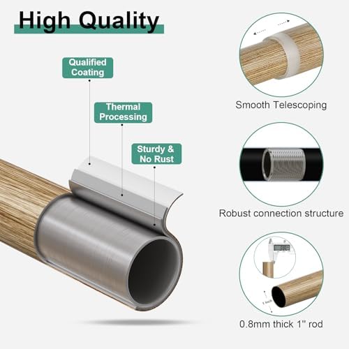 QDWIS Boho Wood Curtain Rods 36-88 Inches