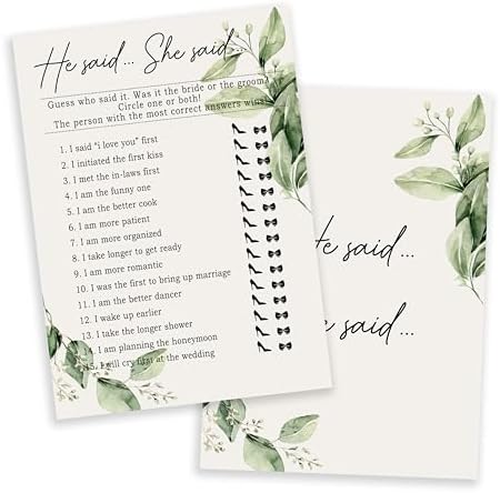 Greenery Bridal Shower Game Cards Set of 25