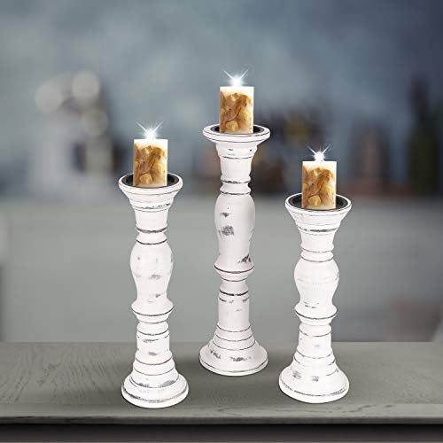 Handmade Wooden Candle Stands Set of 3 16 14 12 Inch White
