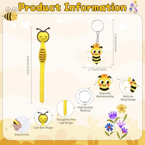 24 Piece Bee Keychains Gel Pens Party Favors Set