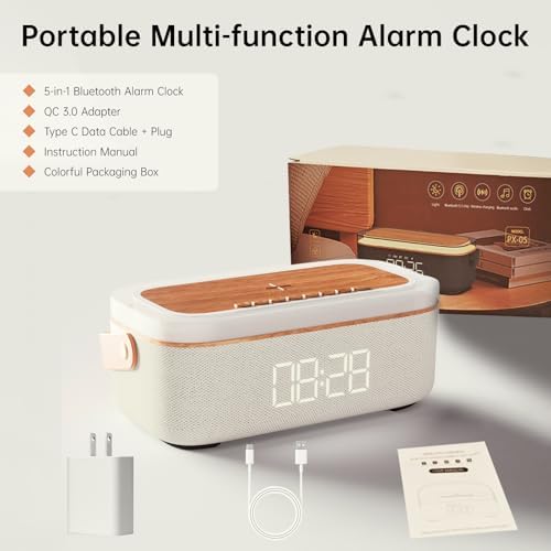 LOVME 5-in-1 Alarm Clock with Bluetooth Speaker and Wireless Charger