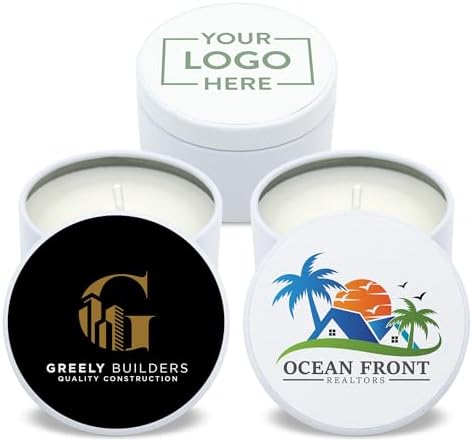 Custom Candles with Logo - 10 Pack - White Tin