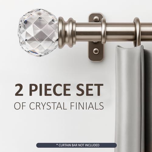Brushed Nickel Faceted Gunmetal Crystal Curtain Rod Finials Set of 2