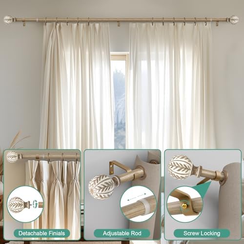 QDWIS Boho Wood Curtain Rods 36-88 Inches