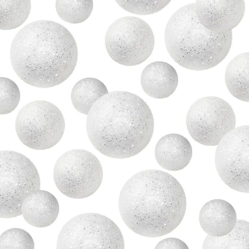 White Glitter Foam Balls - 625 Piece Vase Filler Decor