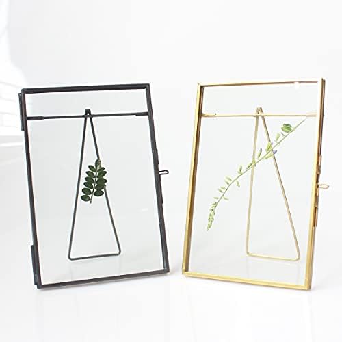 Black Brass Glass Floating Frame for Dried Flowers and Photos