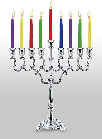 Ner Mitzvah Hanukkah Menorah with Candles and Dreidels