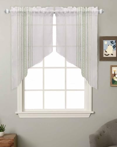 Boho Sage Green Swag Curtains 2 Panels Set 36 Inch Length
