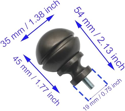 HAJZXH 2 Pcs Curtain Rod End Cap Finials Hemispherical Brown
