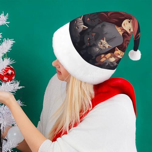 Santa Hat for Women Who Loves Cats Christmas Party Headwear