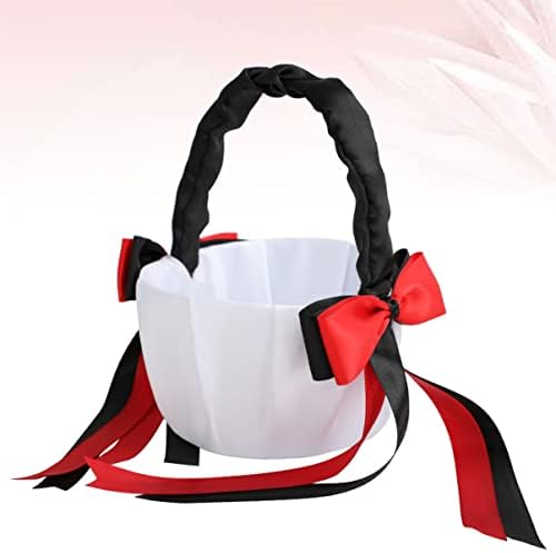 Elegant Black Satin Bowtie Flower Girl Basket