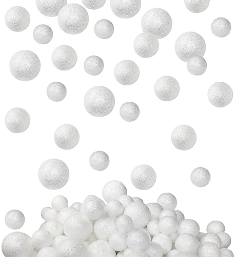 White Glitter Foam Balls - 625 Piece Vase Filler Decor